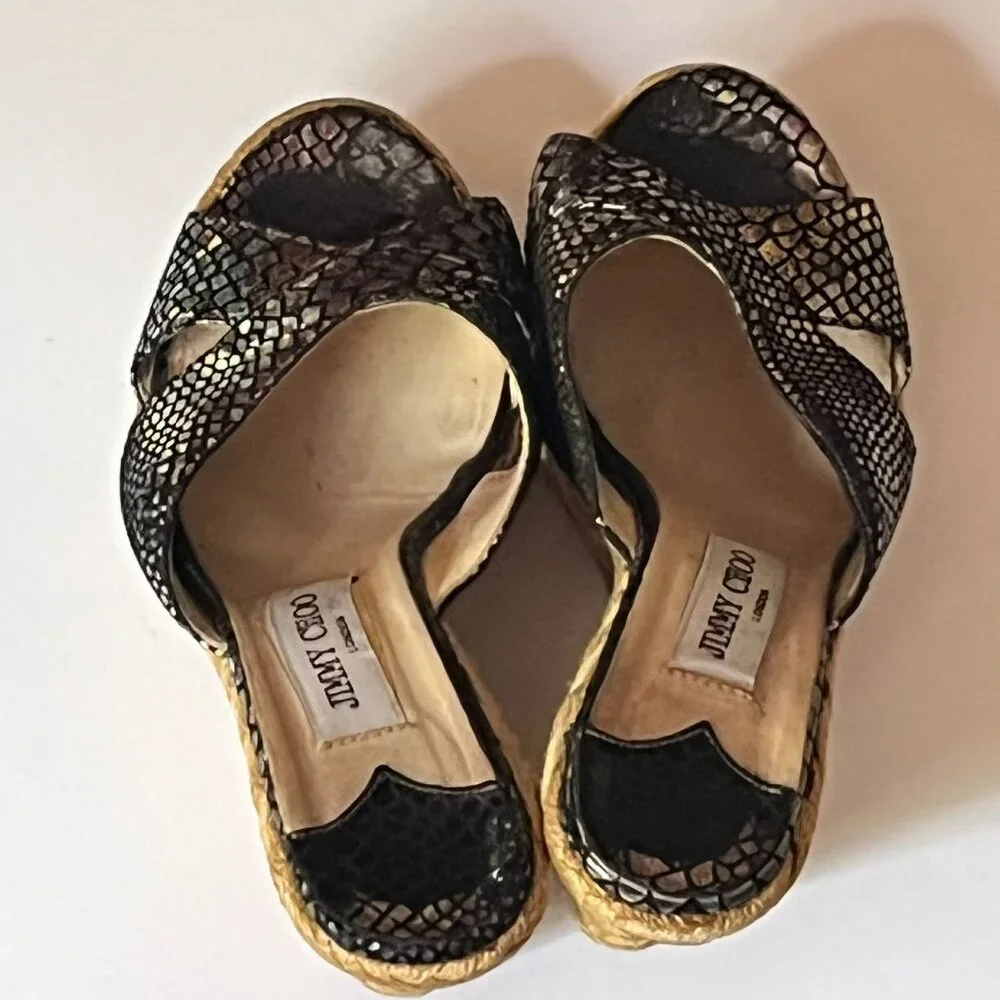 Jimmy Choo Iridescent Snakeskin Print Wedge Sandals - AS IS